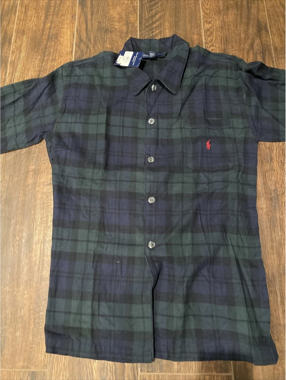 Polo Ralph Lauren Sleep Shirt Men's Size M Blue Green Plaid Pajama Lounge Top SS